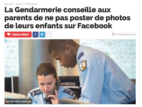 La gendarmerie conseille aux parents de ne pas poster de photos de leurs enfants sur Facebook