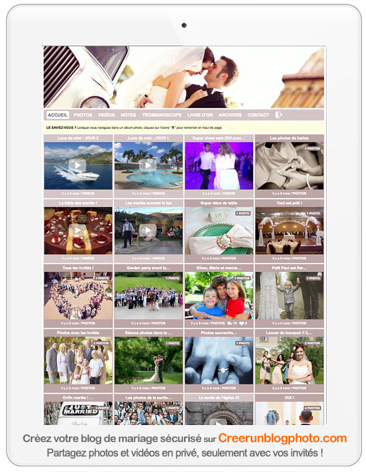 Album mariage en ligne : un vrai réseau social 100% privé, sans publicité ni utilisation de vos données pour partager votre mariage à distance